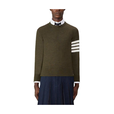 Thom Browne FW24 Green Four-Bar Crewneck Knit Sweater Long Sleeve. MKA002A-Y1014-322