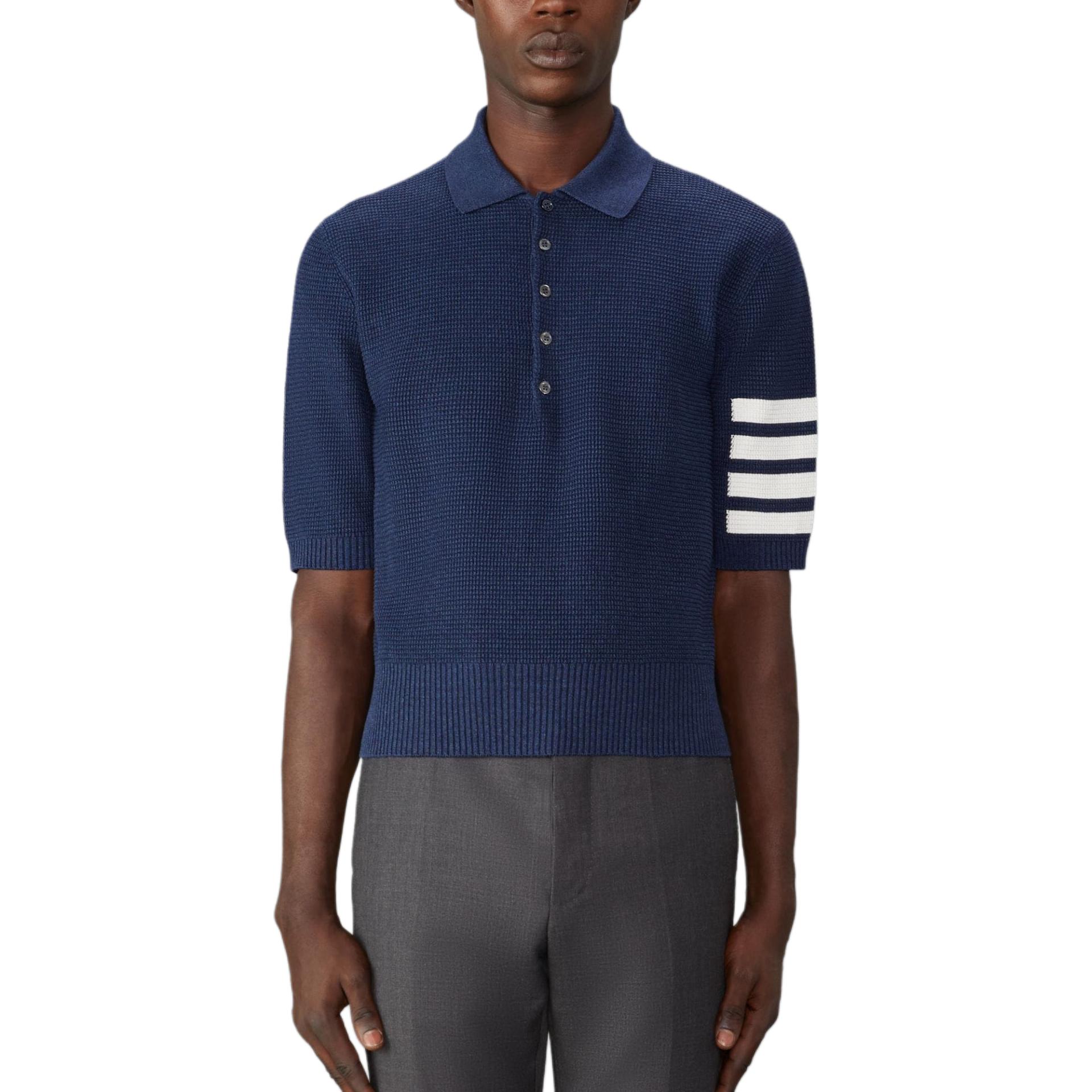 THOM BROWNE  FW24 Navy 4-Bar Striped Relaxed Fit Short Sleeve Polo Shirt. MKP125A-Y6011-415 圖 2