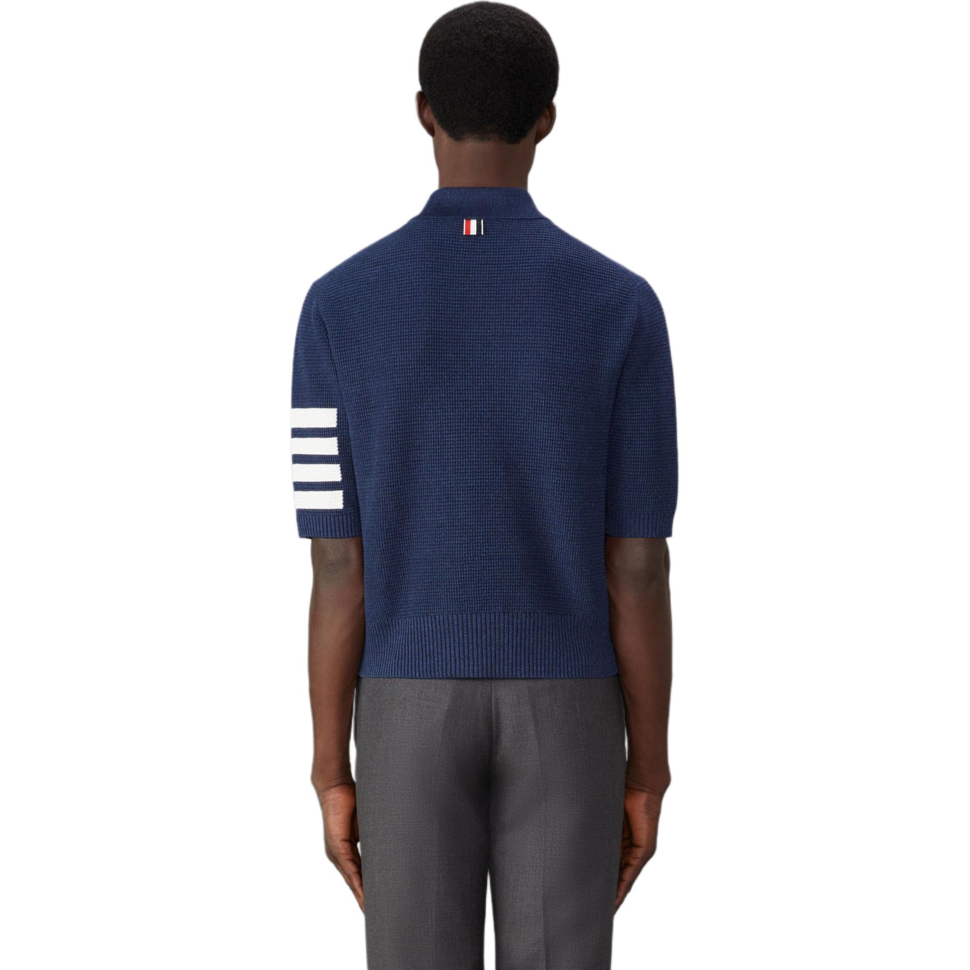 THOM BROWNE  FW24 Navy 4-Bar Striped Relaxed Fit Short Sleeve Polo Shirt. MKP125A-Y6011-415 圖 3