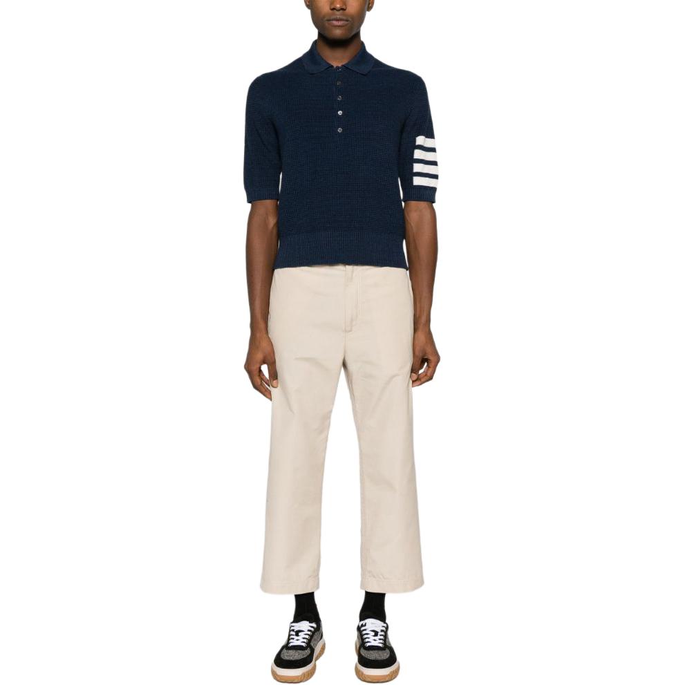 THOM BROWNE  FW24 Navy 4-Bar Striped Relaxed Fit Short Sleeve Polo Shirt. MKP125A-Y6011-415 圖 4