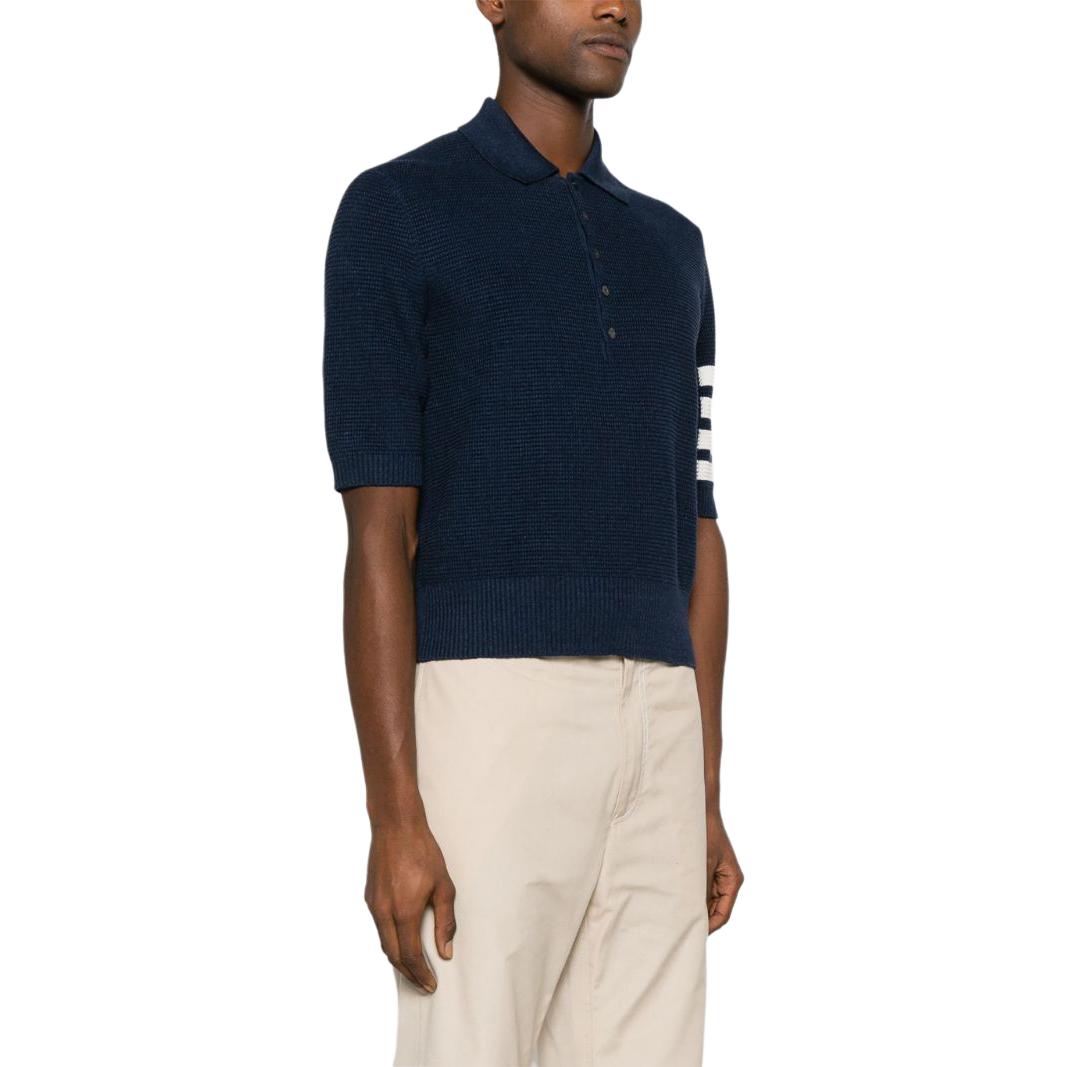 THOM BROWNE  FW24 Navy 4-Bar Striped Relaxed Fit Short Sleeve Polo Shirt. MKP125A-Y6011-415 圖 5