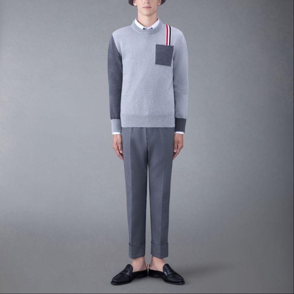 Thom Browne  Gray Colorblock Stripe Knit Sweater Long Sleeve Crewneck MKA502F-Y3017-982 圖 3