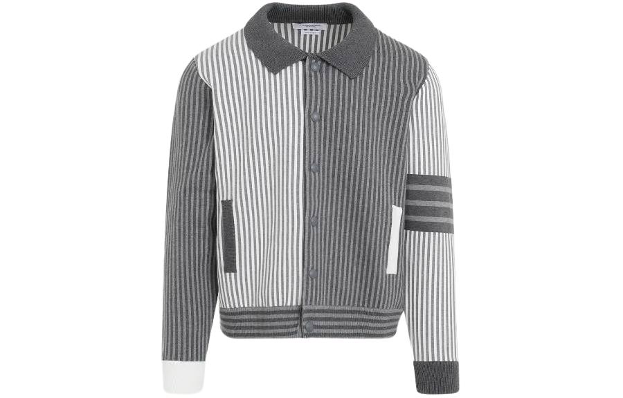 Thom Browne  Gray Colorblock Striped Print Long Sleeve Jacket. MKJ116F-Y3007-982