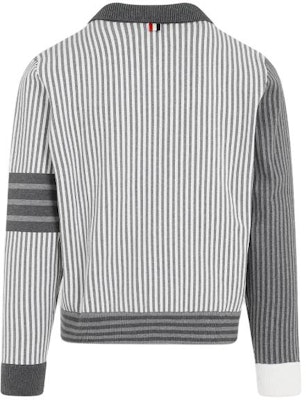 Thom Browne Gray Colorblock Striped Print Long Sleeve Jacket. MKJ116F-Y3007-982 Lookbook Thom Browne Gray Colorblock Striped Print Long Sleeve Jacket. MKJ116F-Y3007-982