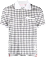 THOM BROWNE Gray Short Sleeve Polo Shirt with Checkered Patch. MJP175A-F0282-035 THOM BROWNE Gray Short Sleeve Polo Shirt with Checkered Patch. MJP175A-F0282-035