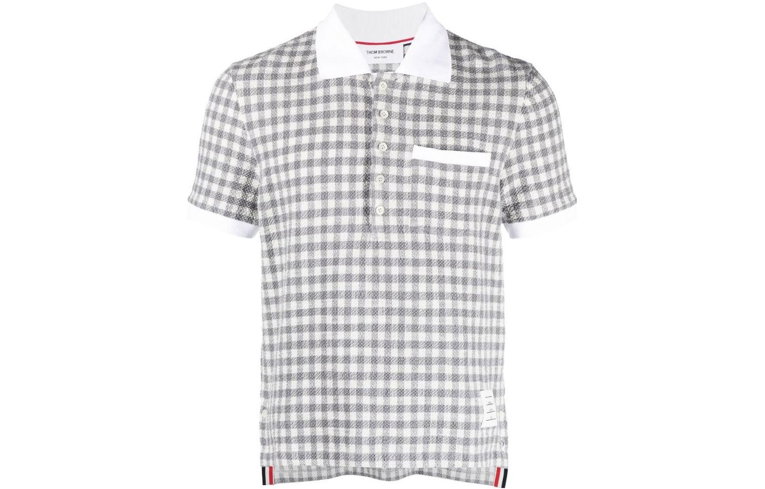 Order THOM BROWNE 灰色短袖格紋貼布Polo衫 MJP175A-F0282-035
