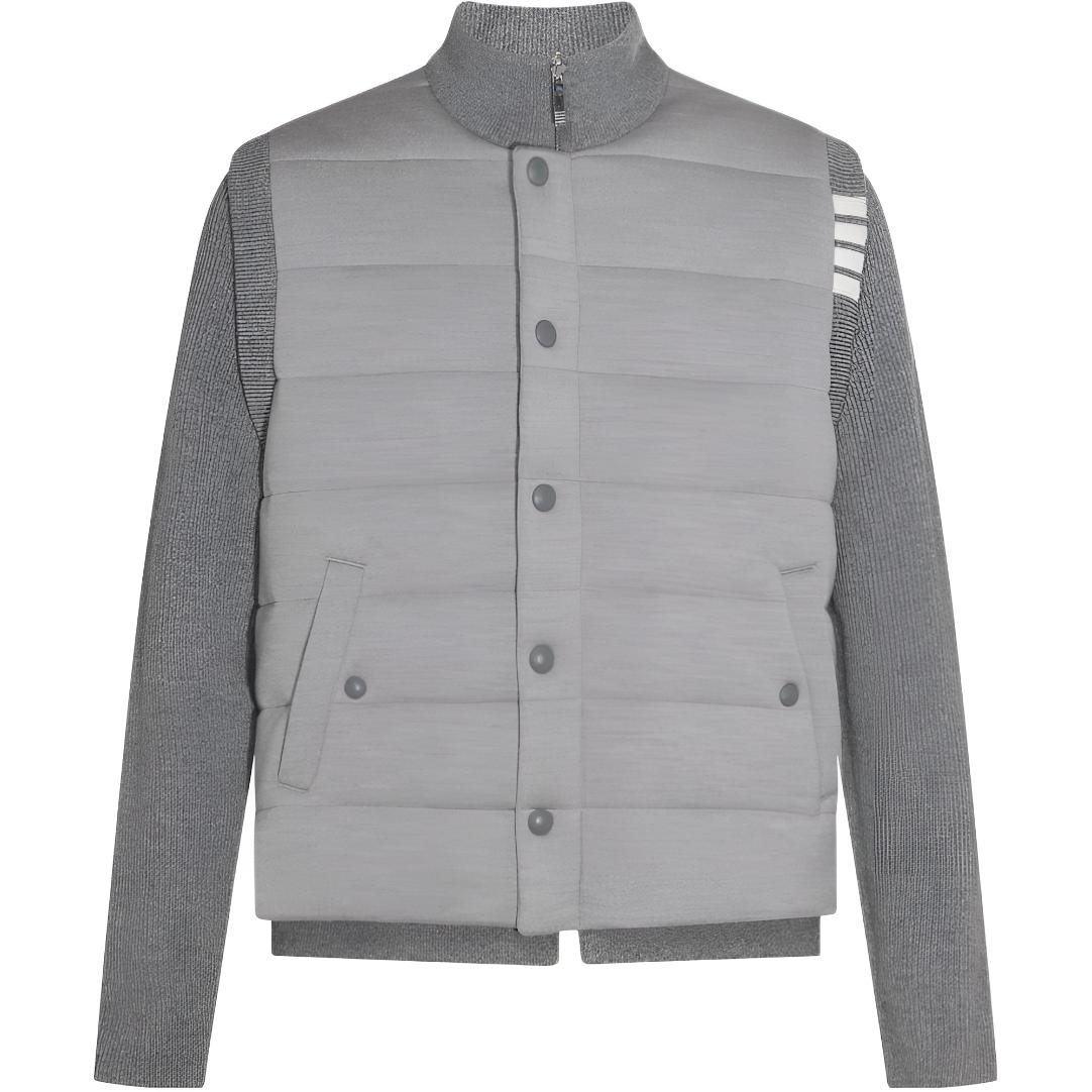Thom Browne  Gray Slim-Fit Striped High-Neck Single-Breasted Jacket MKJ109A-Y1029-055