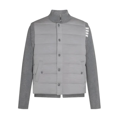 Thom Browne Gray Slim-Fit Striped High-Neck Single-Breasted Jacket MKJ109A-Y1029-055