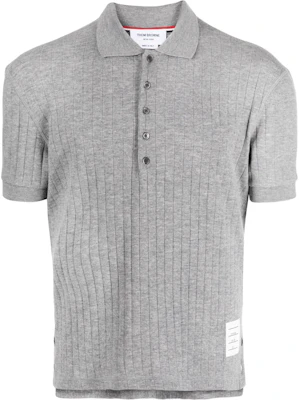 Thom Browne Gray Slim Fit Short Sleeve Polo Shirt Pullover. MJP188A-J0112-055 Buy Thom Browne Gray Slim Fit Short Sleeve Polo Shirt Pullover. MJP188A-J0112-055