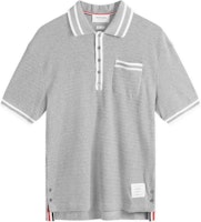 Thom Browne Gray Striped Chest Pocket Short Sleeve Polo Shirt MJP201A-J0153-055 Thom Browne Gray Striped Chest Pocket Short Sleeve Polo Shirt MJP201A-J0153-055