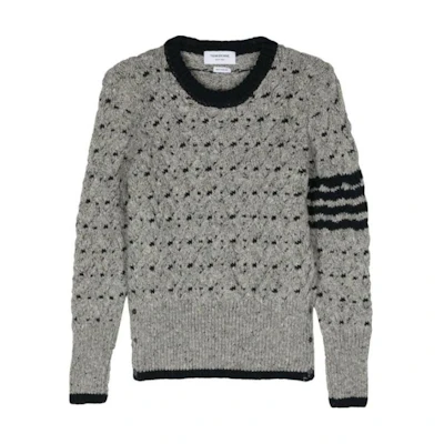 Thom Browne Gray Striped Colorblock Crewneck Sweater Long Sleeve MKA510A-Y1506-055