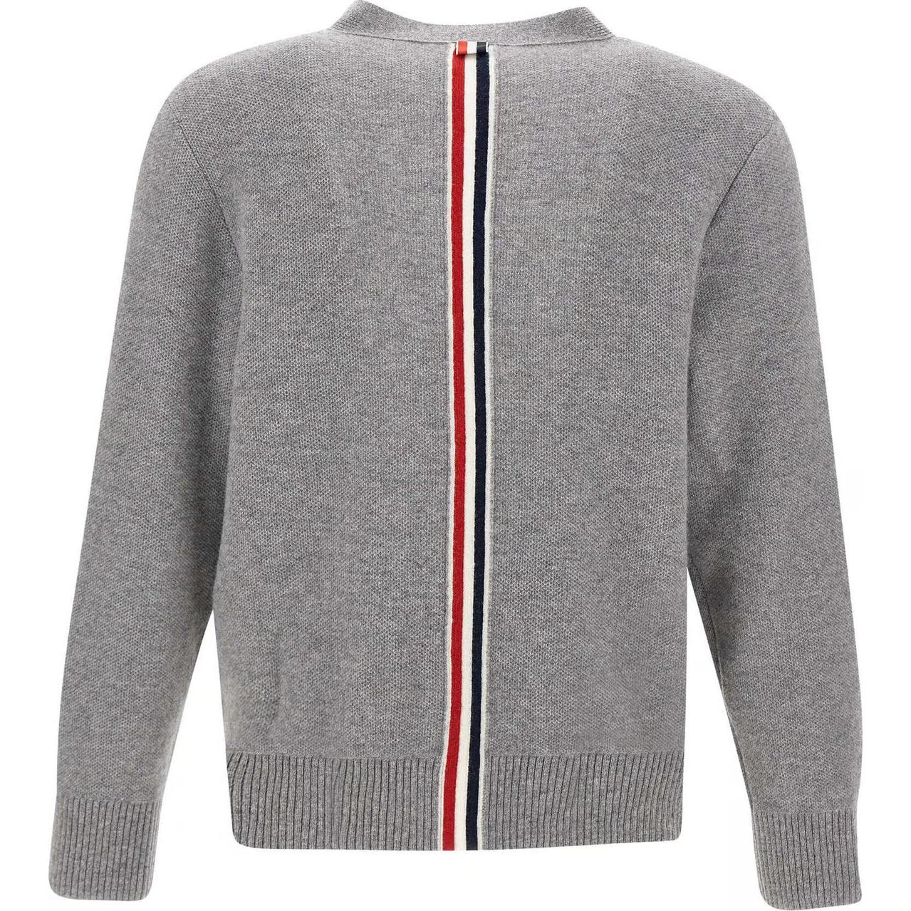 THOM BROWNE  Gray V-Neck Striped Knit Cardigan Sweater MKC556A-Y1029-055 圖 3