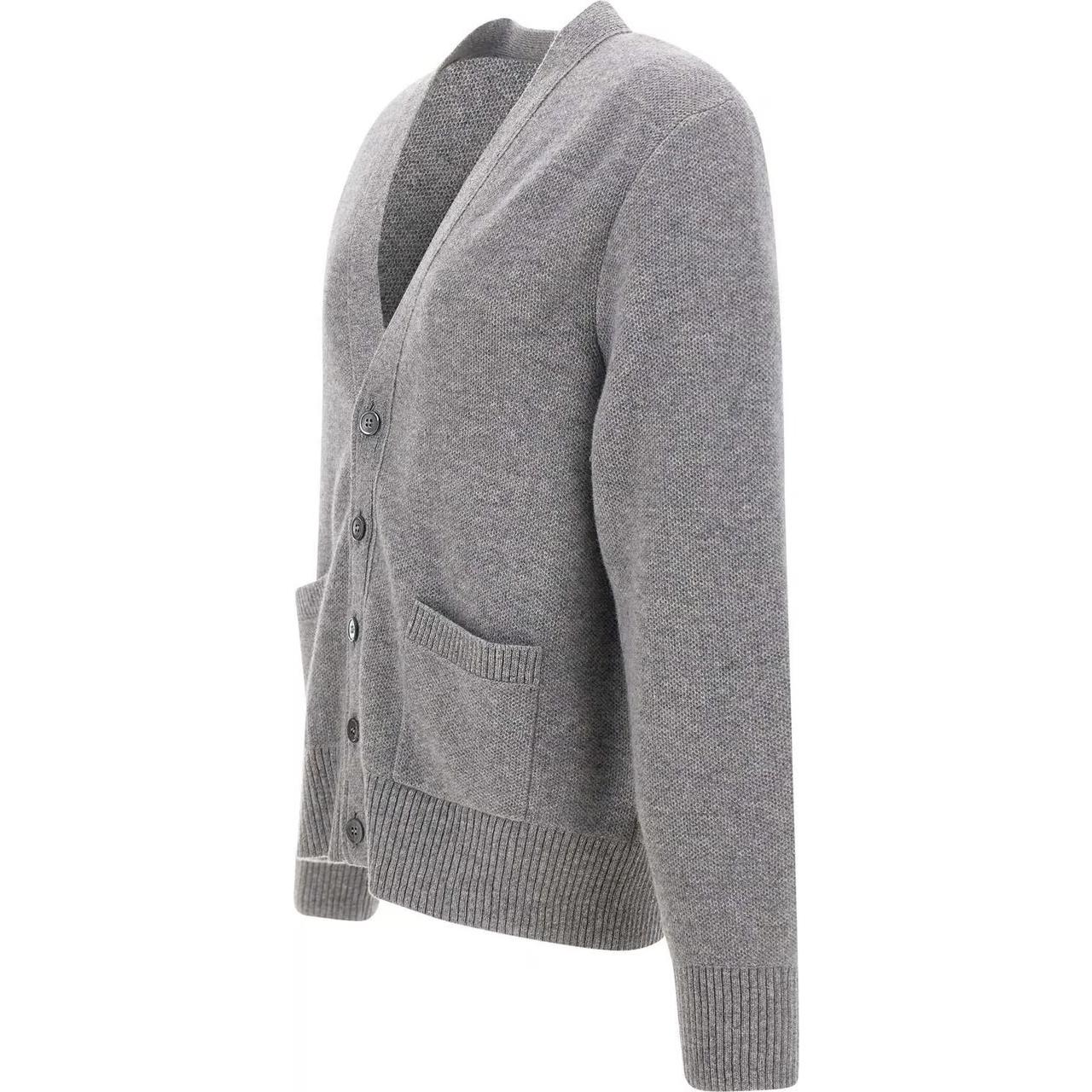 THOM BROWNE  Gray V-Neck Striped Knit Cardigan Sweater MKC556A-Y1029-055 圖 4