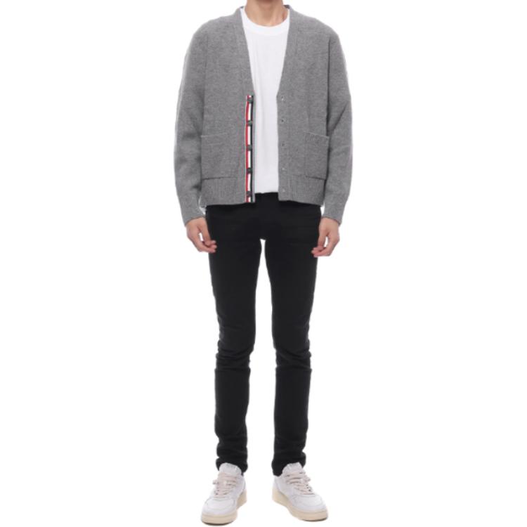 THOM BROWNE  Gray V-Neck Striped Knit Cardigan Sweater MKC556A-Y1029-055 圖 5