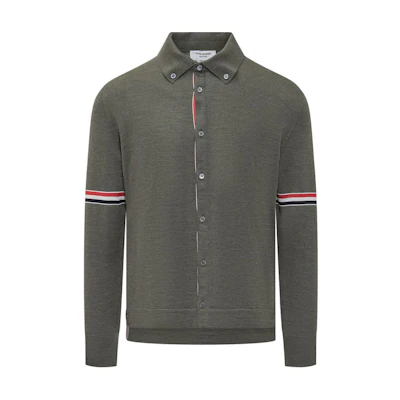THOM BROWNE Green Colorblock Stripe Knit Cardigan with Button Closure. MKL005A-Y1002-320