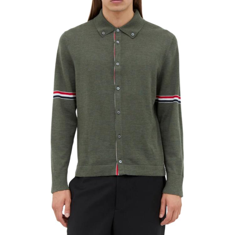 THOM BROWNE  Green Colorblock Stripe Knit Cardigan with Button Closure. MKL005A-Y1002-320 圖 5