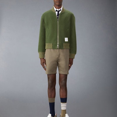 THOM BROWNE Green Colorblock Zip-Up Jacket Long Sleeve Casual Style MJT395A-J0100-320 Lookbook THOM BROWNE Green Colorblock Zip-Up Jacket Long Sleeve Casual Style MJT395A-J0100-320