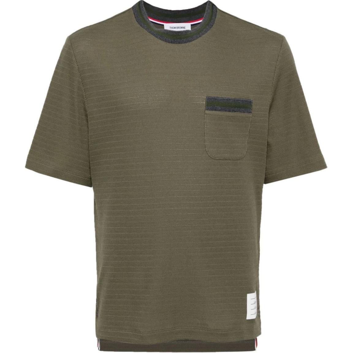 Thom Browne  Green Striped Knit Crewneck Short Sleeve T-Shirt. MJS259A-J0153-320