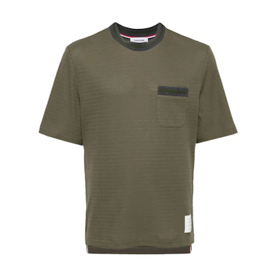 Thom Browne Green Striped Knit Crewneck Short Sleeve T-Shirt. MJS259A-J0153-320