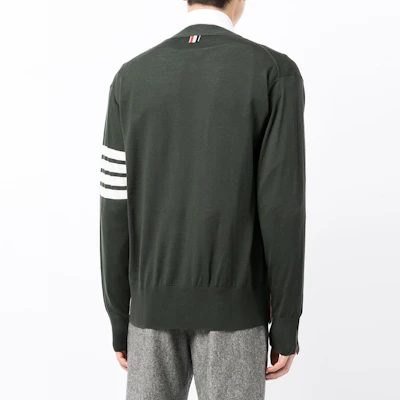 Thom Browne Green Striped V-Neck Sweater MKC002A-Y1014-320 Shop Thom Browne Green Striped V-Neck Sweater MKC002A-Y1014-320