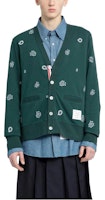 THOM BROWNE Green V-Neck Embroidered Pattern Knit Cardigan. MJT402E-J0089-320 THOM BROWNE Green V-Neck Embroidered Pattern Knit Cardigan. MJT402E-J0089-320