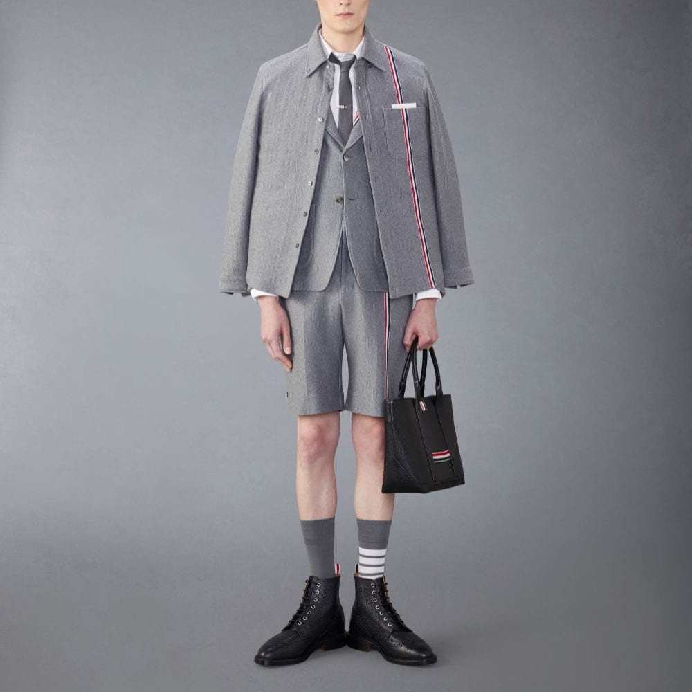 Lookbook THOM BROWNE 灰色休閒條紋按扣長袖外套 MJT497A-J0139-035