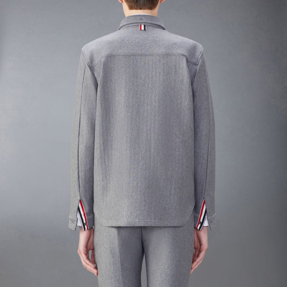 Shop THOM BROWNE 灰色休閒條紋按扣長袖外套 MJT497A-J0139-035