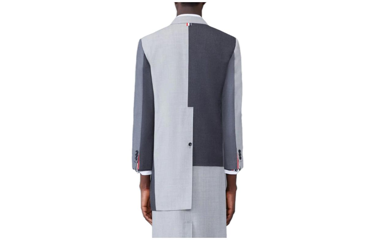 Lookbook THOM BROWNE Jas Lengan Panjang Abu-abu Color-Block dengan Kerah Unik MJC384F-00626-025