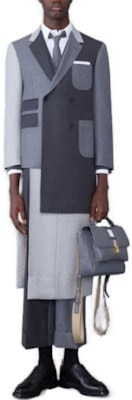 THOM BROWNE Grey Color-Block Irregular Collar Long Sleeve Button Coat MJC384F-00626-025 Shop THOM BROWNE Grey Color-Block Irregular Collar Long Sleeve Button Coat MJC384F-00626-025