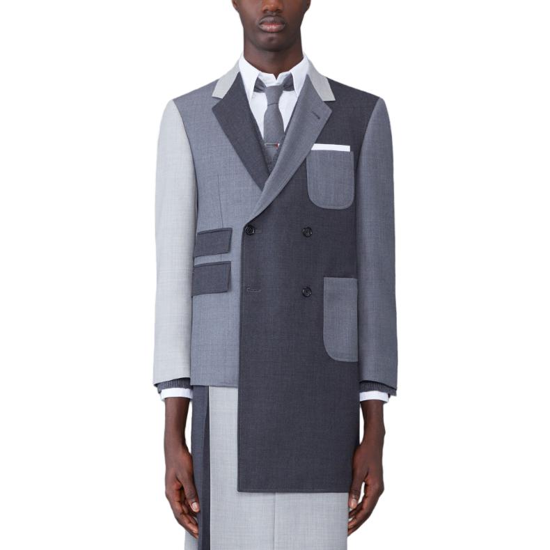 Purchase THOM BROWNE Jas Lengan Panjang Abu-abu Color-Block dengan Kerah Unik MJC384F-00626-025