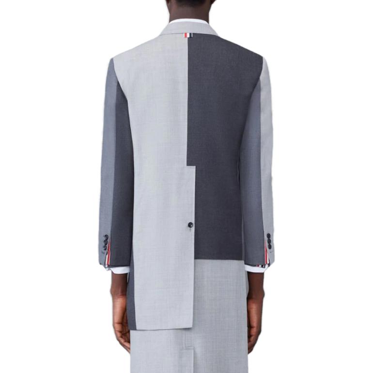 Details for THOM BROWNE Jas Lengan Panjang Abu-abu Color-Block dengan Kerah Unik MJC384F-00626-025