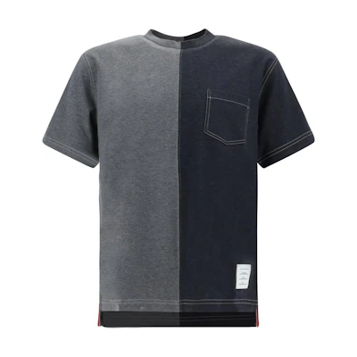 Thom Browne Grey Colorblock Crewneck Slim Fit Short Sleeve T-Shirt. MJS269F-J0055-997