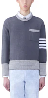 THOM BROWNE Grey Cotton Hector Pullover Striped Animal Knit Sweater. MKA495A-Y3017-035 THOM BROWNE Grey Cotton Hector Pullover Striped Animal Knit Sweater. MKA495A-Y3017-035