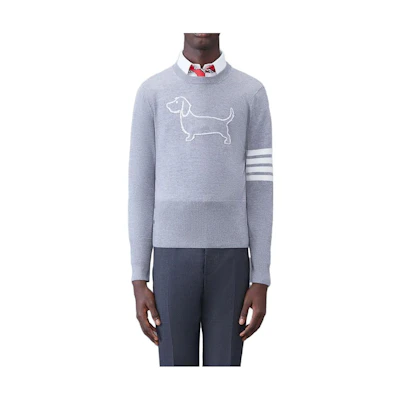 Thom Browne Grey Crewneck Intarsia Pattern Sweater. MKA486A-Y1002-055