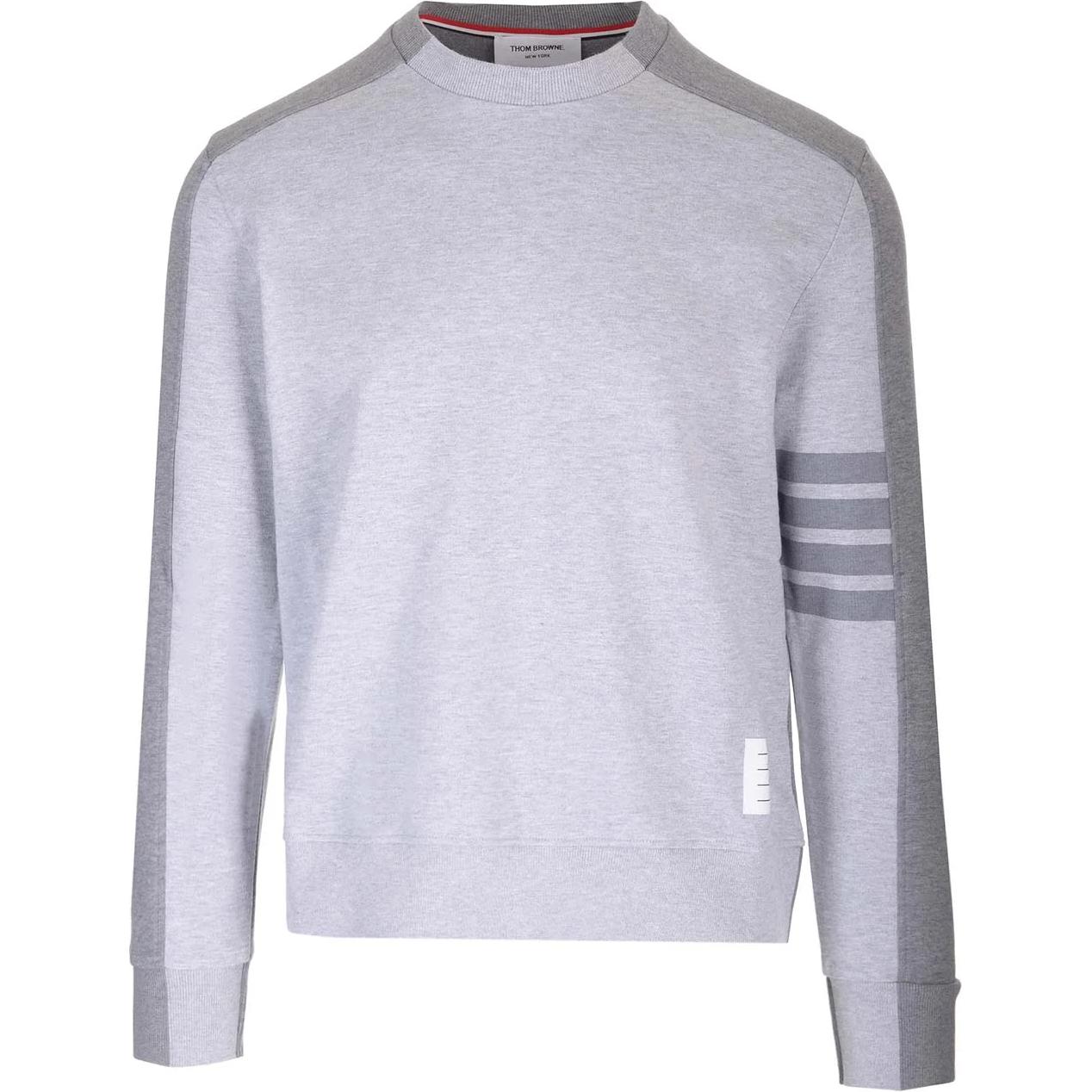 Thom Browne  Grey Crewneck Sweatshirt with Classic Four-Bar Stripe Detail. MJT433A-J0010-055