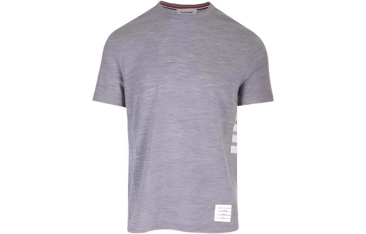 THOM BROWNE  Grey Four-Bar Striped Crewneck Short Sleeve T-Shirt. MJS219AJ0084055