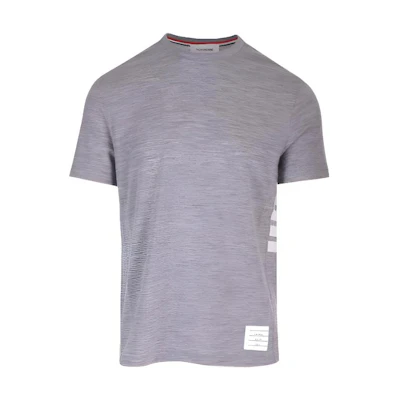 THOM BROWNE Grey Four-Bar Striped Crewneck Short Sleeve T-Shirt. MJS219AJ0084055