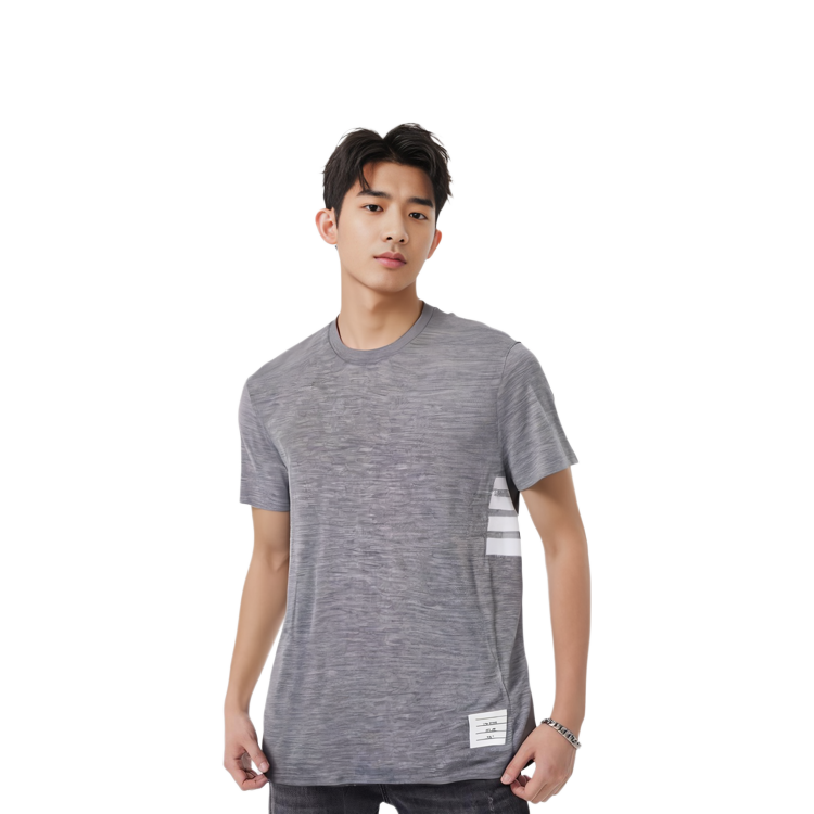 THOM BROWNE  Grey Four-Bar Striped Crewneck Short Sleeve T-Shirt. MJS219AJ0084055 圖 4