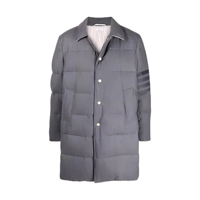 Thom Browne Grey Four-Stripe Padded Jacket. MOD001-Z06393-035