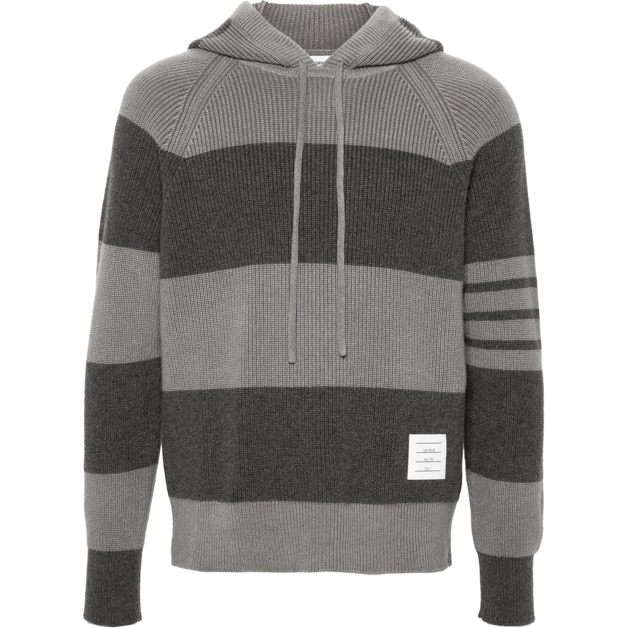 THOM BROWNE  Grey Knit Hoodie with Striped Patchwork Design MKA513A-Y2011-982 圖 2