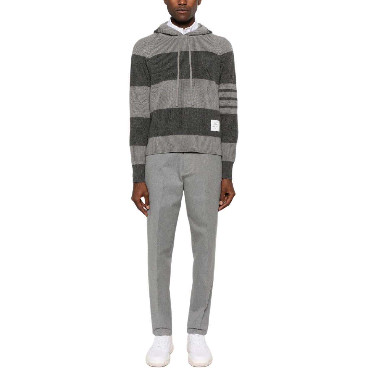 THOM BROWNE  Grey Knit Hoodie with Striped Patchwork Design MKA513A-Y2011-982 圖 3