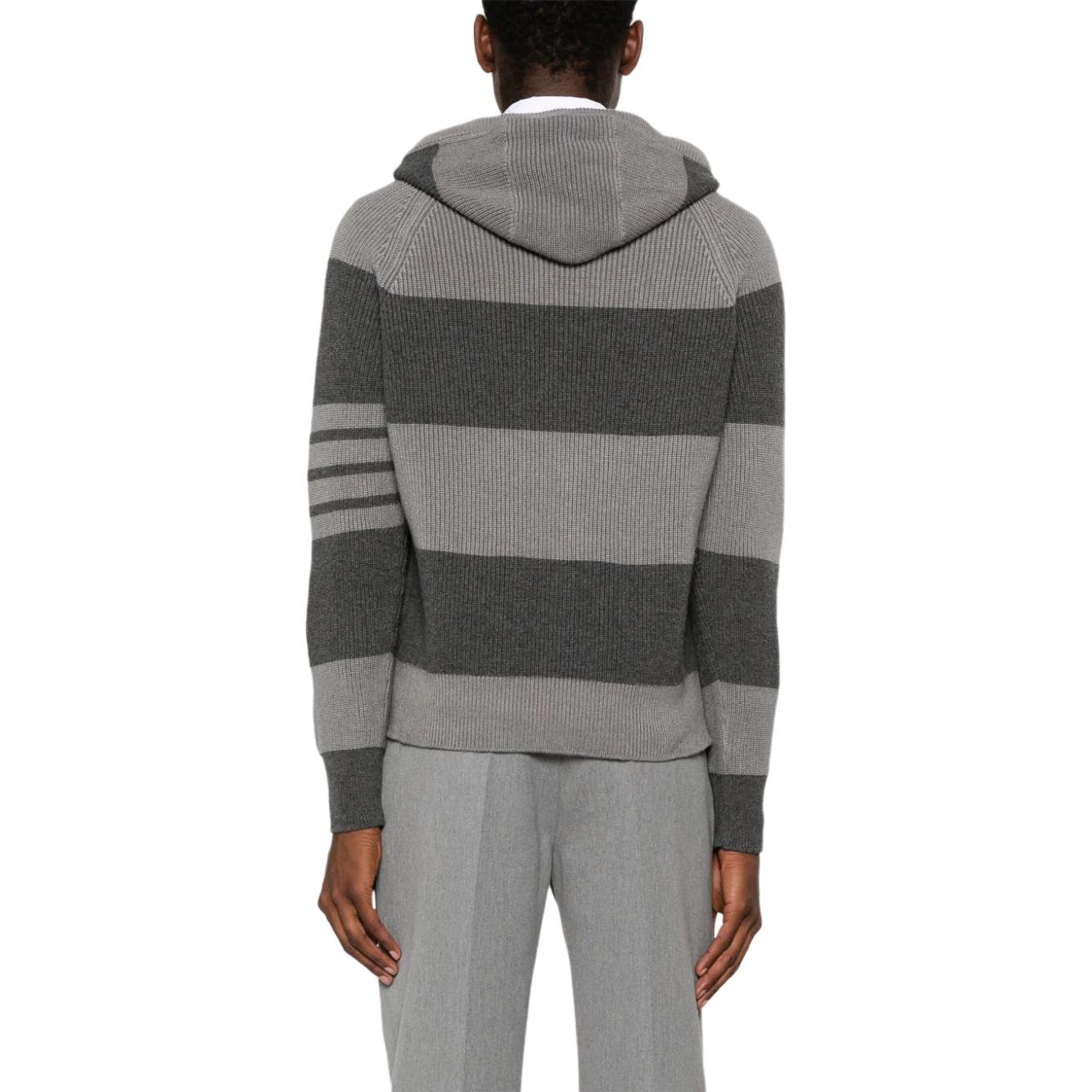 THOM BROWNE  Grey Knit Hoodie with Striped Patchwork Design MKA513A-Y2011-982 圖 4