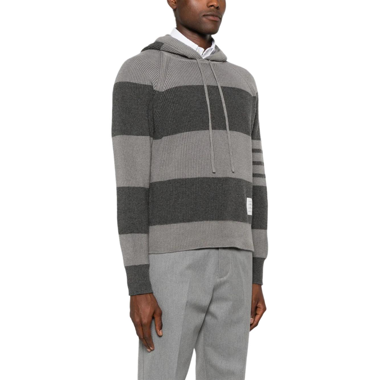 THOM BROWNE  Grey Knit Hoodie with Striped Patchwork Design MKA513A-Y2011-982 圖 5