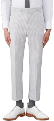 Thom Browne Grey Mid-Rise Slim Fit Casual Pants with Turn-Up Stripes. MTC001H-00572-035 Buy Thom Browne Grey Mid-Rise Slim Fit Casual Pants with Turn-Up Stripes. MTC001H-00572-035