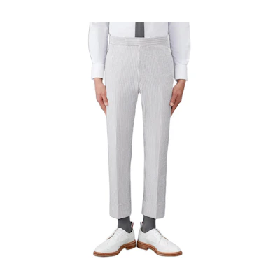 Thom Browne Grey Mid-Rise Slim Fit Casual Pants with Turn-Up Stripes. MTC001H-00572-035