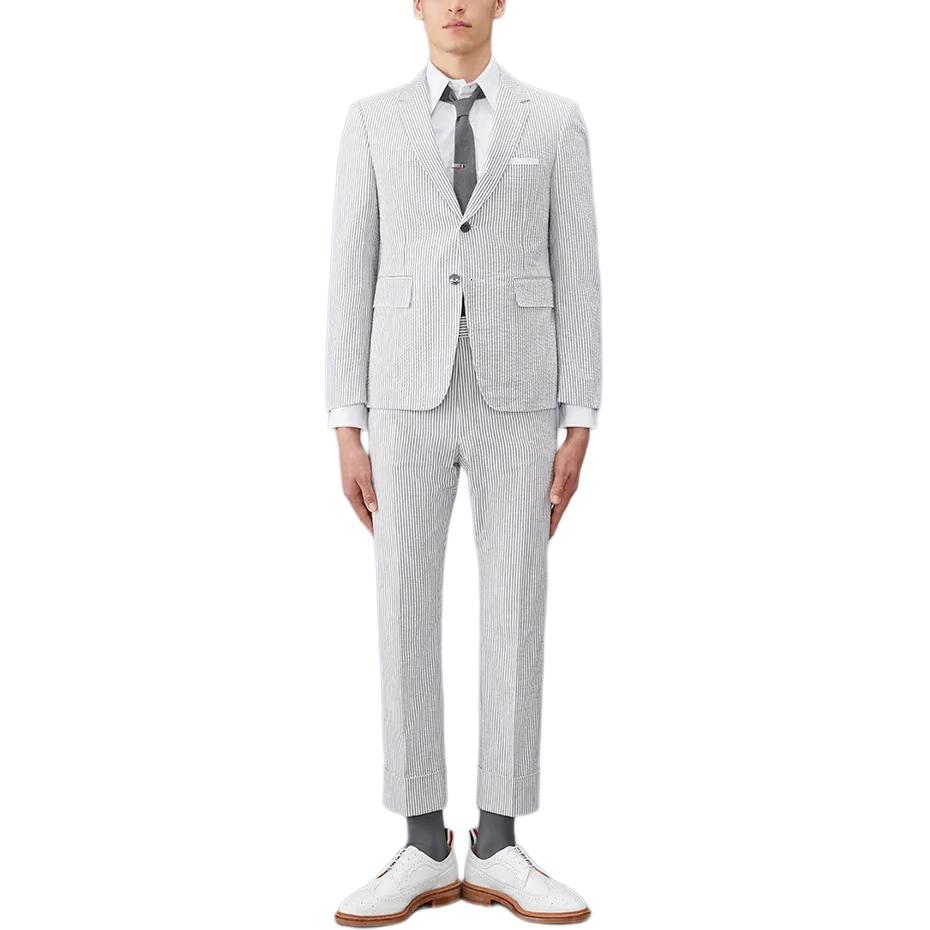 Lookbook Thom Browne  Grey Mid-Rise Slim Fit Casual Pants with Turn-Up Stripes. MTC001H-00572-035