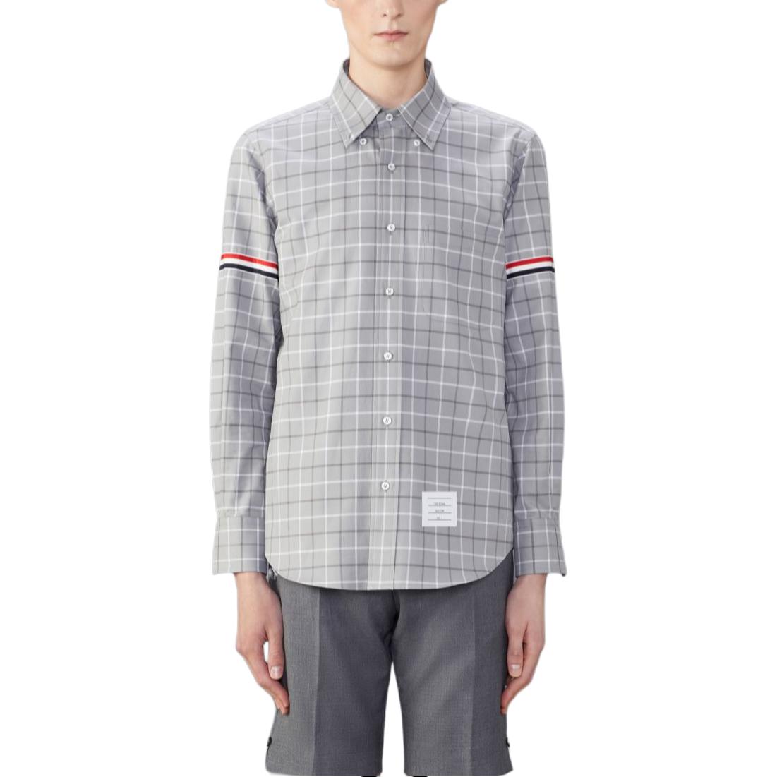 Thom Browne  Grey Plaid Button-Up Casual Long Sleeve Shirt. MWL301O-F0350-035