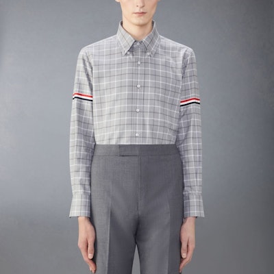 Thom Browne 灰色格紋長袖休閒襯衫 MWL301O-F0350-035 Shop Thom Browne 灰色格紋長袖休閒襯衫 MWL301O-F0350-035