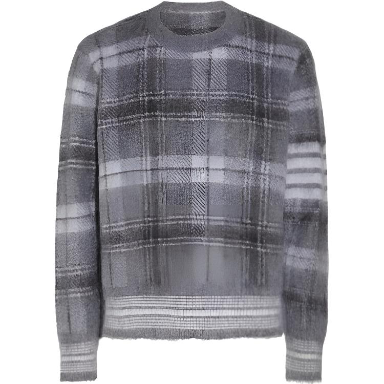 Thom Browne  Grey Plaid Crewneck Loose-Fit Sweater. MKA487F-Y8004-035