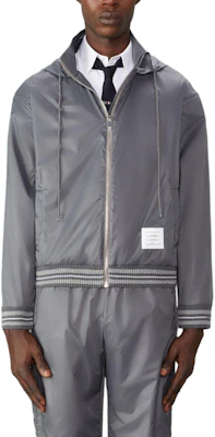 THOM BROWNE Grey Relaxed Fit Zip-Up Hoodie Jacket MJT496A-06859-045 Order THOM BROWNE Grey Relaxed Fit Zip-Up Hoodie Jacket MJT496A-06859-045